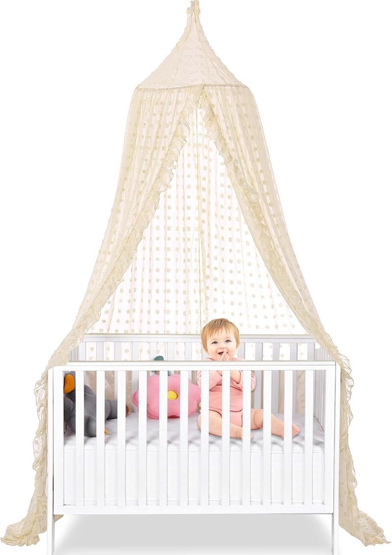 jiangcha Bed Canopy for Girls - Princess Bed Canopy - Crib Canopy for Boys and Girls Bedroom Decor, Suitable for Use in Cribs Canopy Bed Curtains (Beige) - Image 1